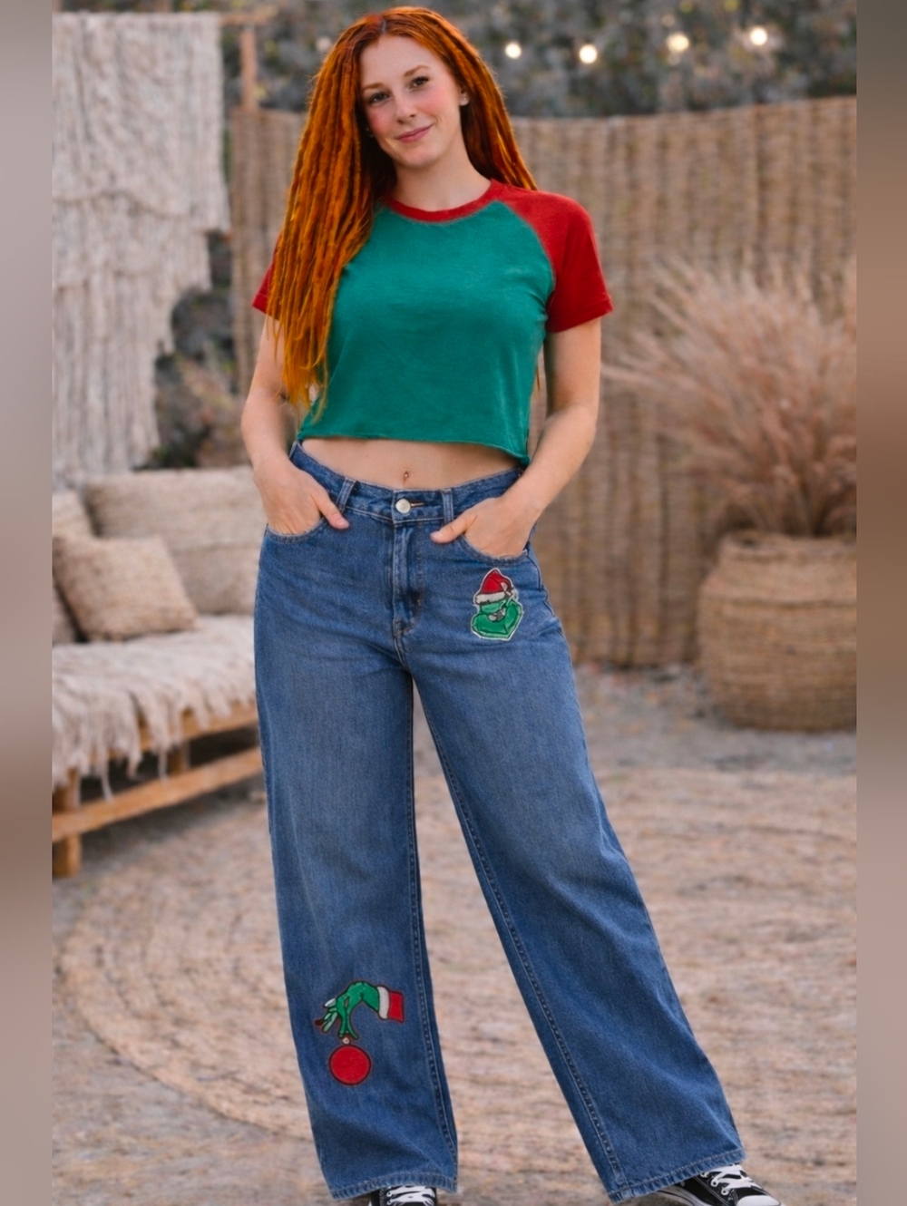 Flamingals Wide Leg Grinch Jeans Size XL